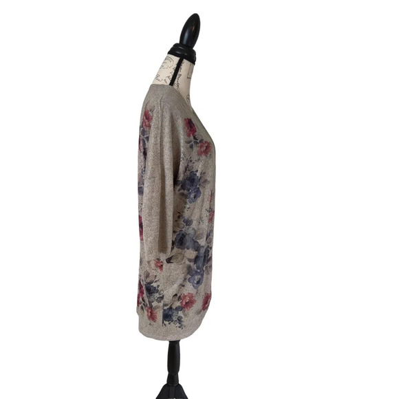 Live In The Moment Floral Botanical Open Cardigan Neutral Color 3/4 Sleeve Sz L - Picture 3 of 7